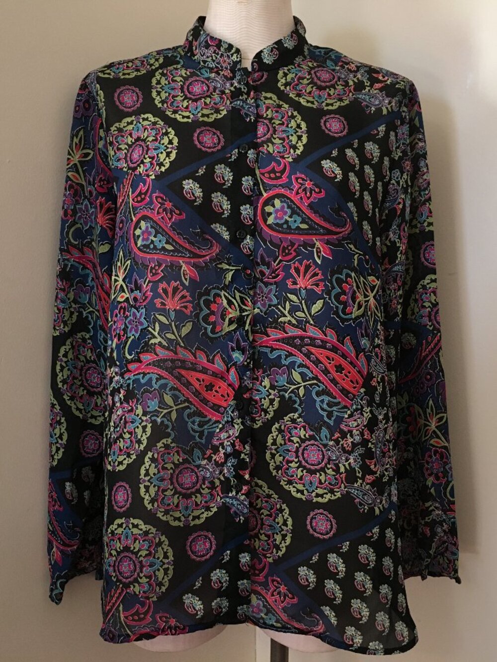 [White Stag] Sheer Paisley Button Down Shirt | See Measurements | Good